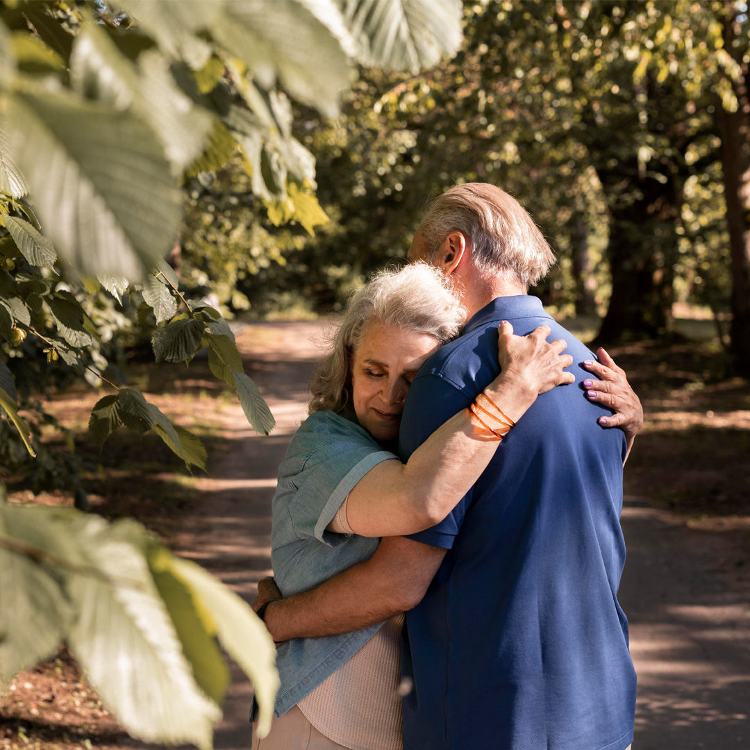 Senior couple embracing and enjoying companionship and connection